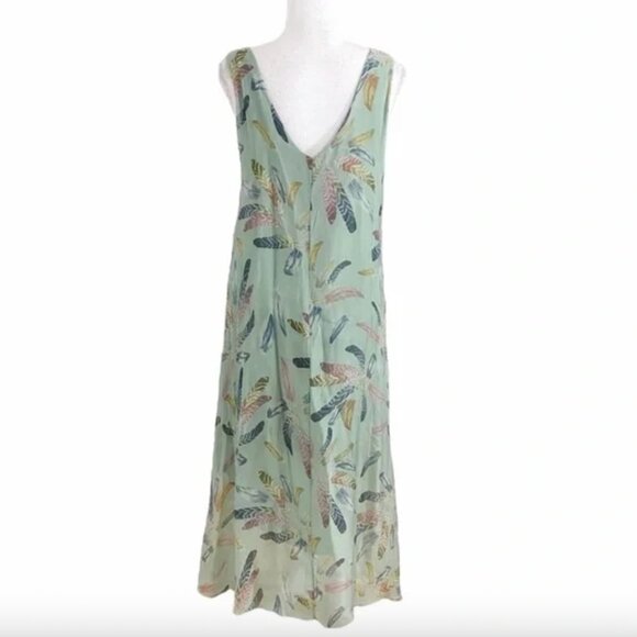 ROSEMARINE SAGE GREEN FEATHER PRINT SLEEVELESS MAXI BOHEMIAN DRESS - M - Picture 3 of 6